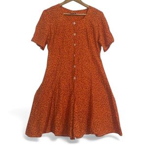 Suzanne Grae Vintage Orange Cottagecore Scoop Neck Coquette Mini Romper